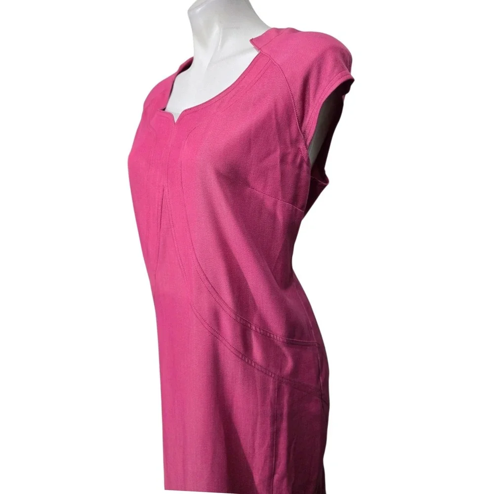 IMAN Pink Sheath Dress Cap Sleeve Gold Zip Back Stretch Fuchsia pink Size L